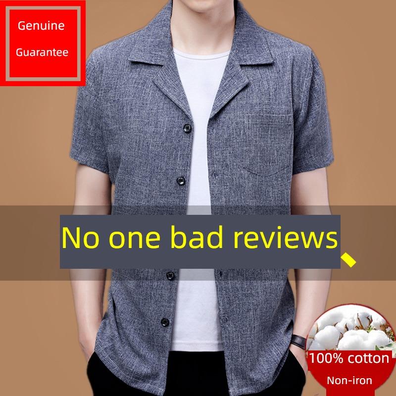tide Short sleeve middle age Lapel business affairs Mercerized cotton shirt
