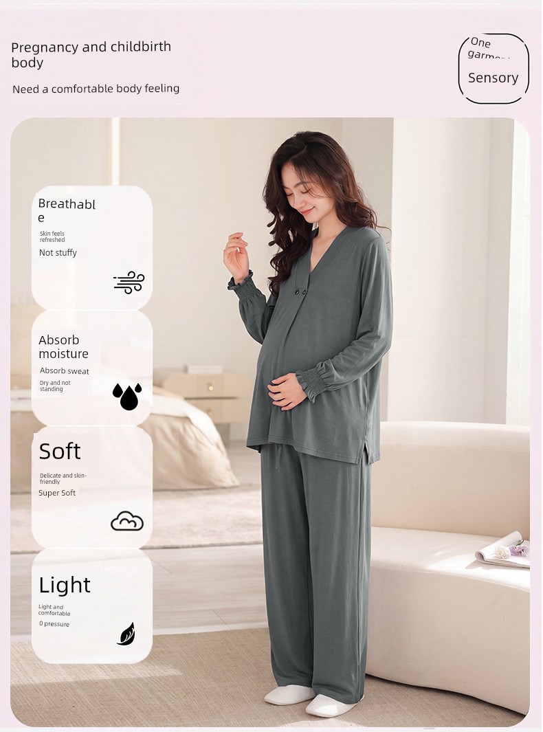Cat People Maternity Nursing Pajamas 2026 New Thin Sweat-Absorbent Postpartum Special Maternity Nursing Homewear — 10