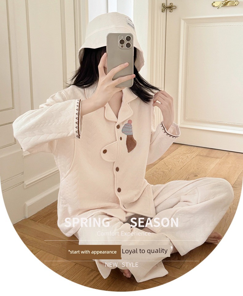 Spring, Autumn, and Winter Maternity Pajamas with Chest Pads, Thickened Air Cotton, No Need to Wear Underwear, Layered Maternity Sleepwear with Hood Set — 29