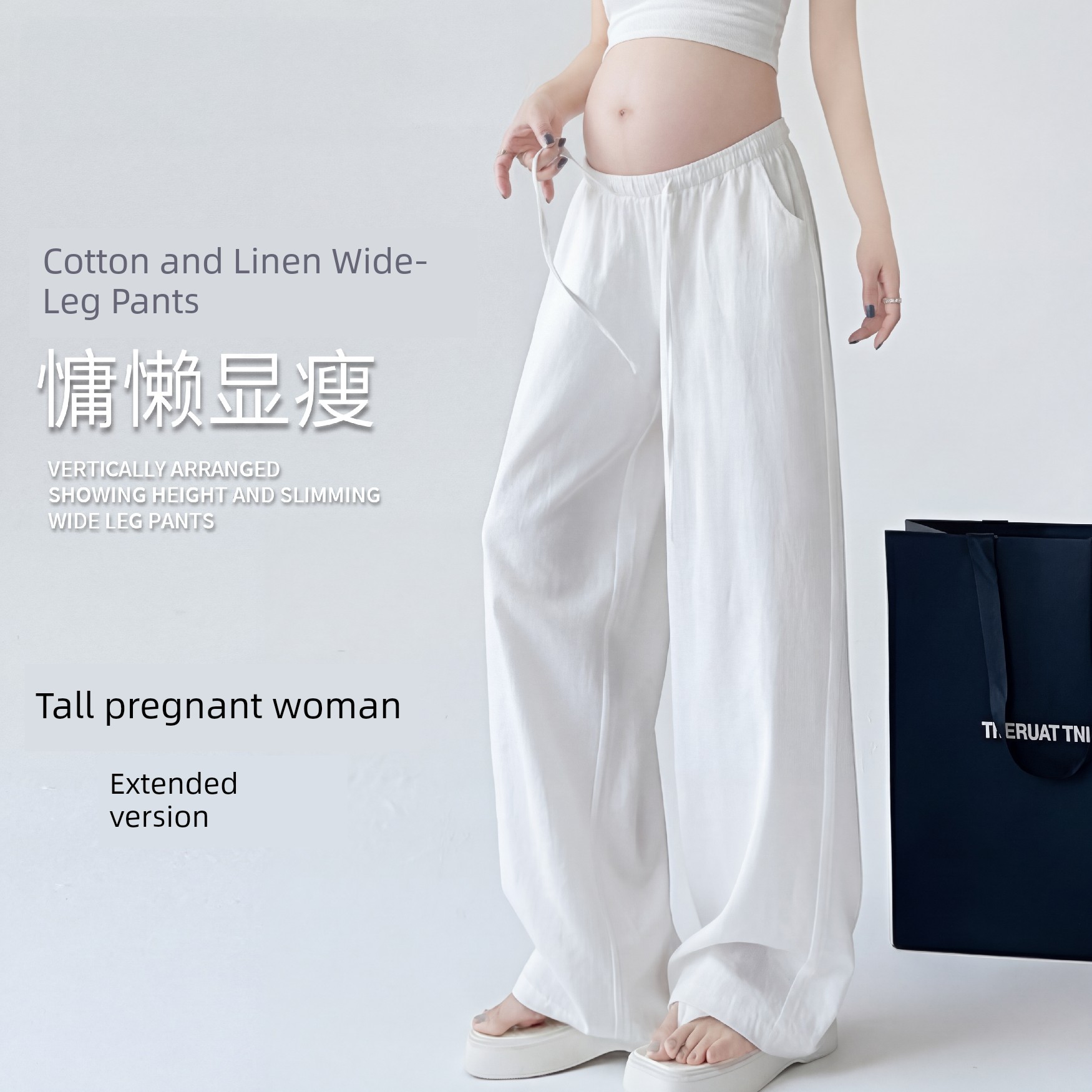 Tall Women's Maternity Pants, Cotton-Linen Wide-Leg Pants, Summer Casual Linen Long Pants, Thin Summer Yamamoto Pants for Women