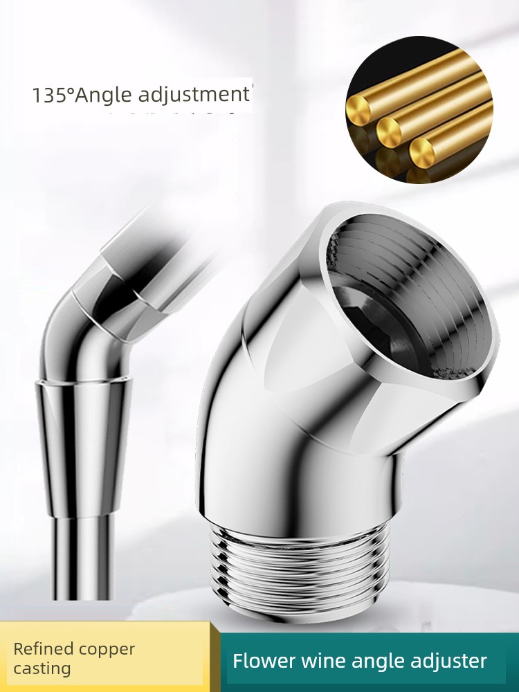Shower Head with 135-Degree 4-Point Corner Copper Elbow, Swivel Joint, Handheld Shower Head with Adjustable Angle