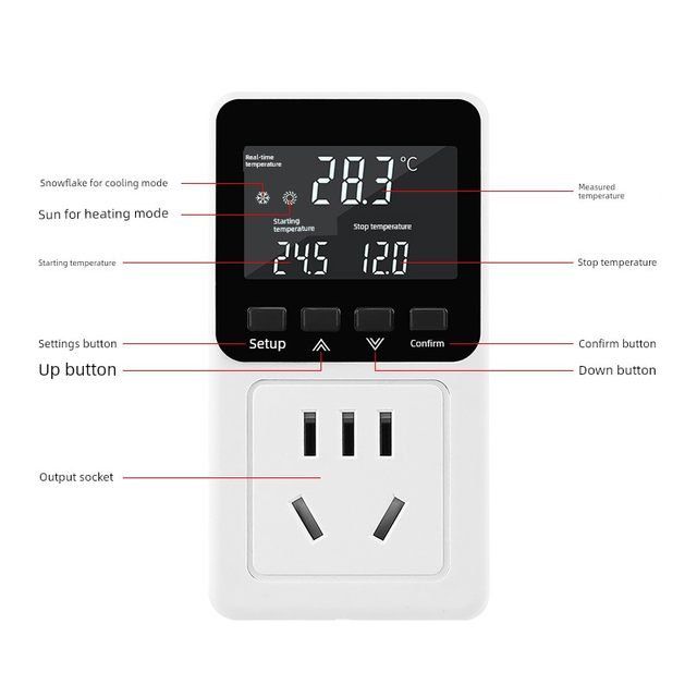Digital display intelligent temperature controller temperature control switch floor heating fish tank adjustable temperature control socket refrigerator temperature controller