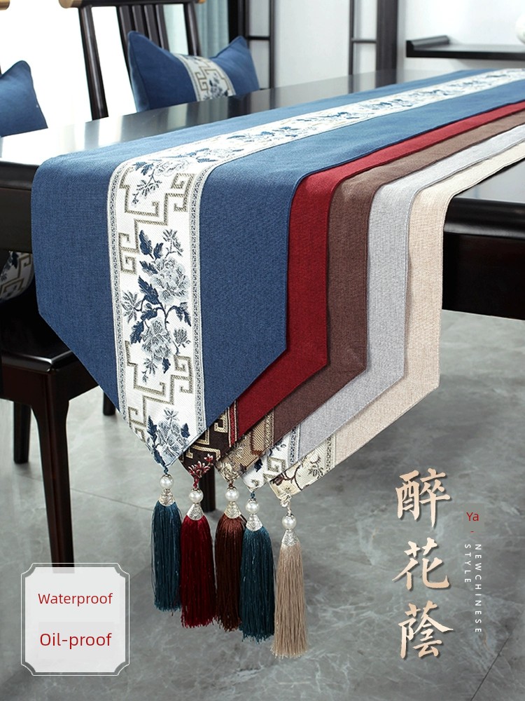 新中式布藝桌旗 防水桌墊 電視櫃氛圍感 蓋布 餐墊 茶席桌布 (4折)