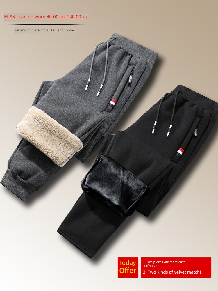 Increase fertilizer Lamb cashmere motion Autumn and winter Casual pants