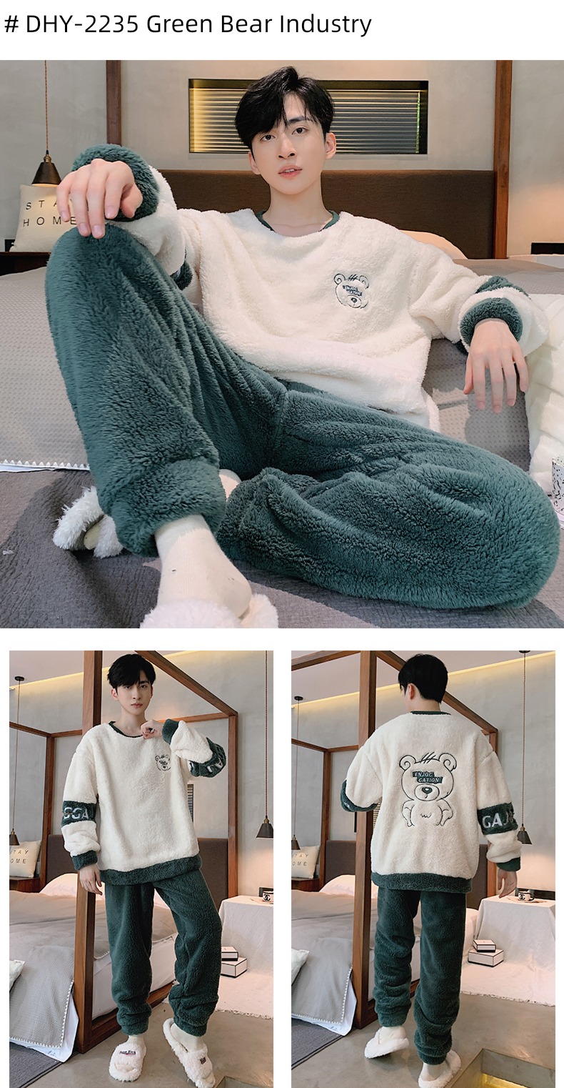 male thickening keep warm Flannel Condom Autumn and winter pajamas