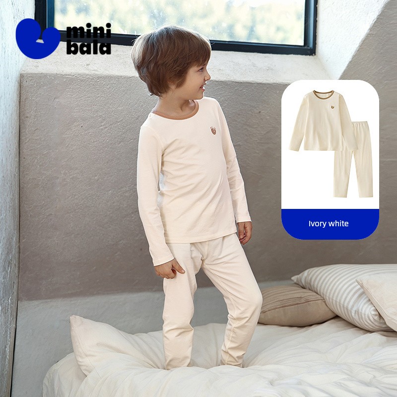 Mini Balabala Boys and Girls Autumn Clothing Set, Soft and Elastic Cotton Thermal Home Wear Underwear Set 2026 Autumn and Winter — 2
