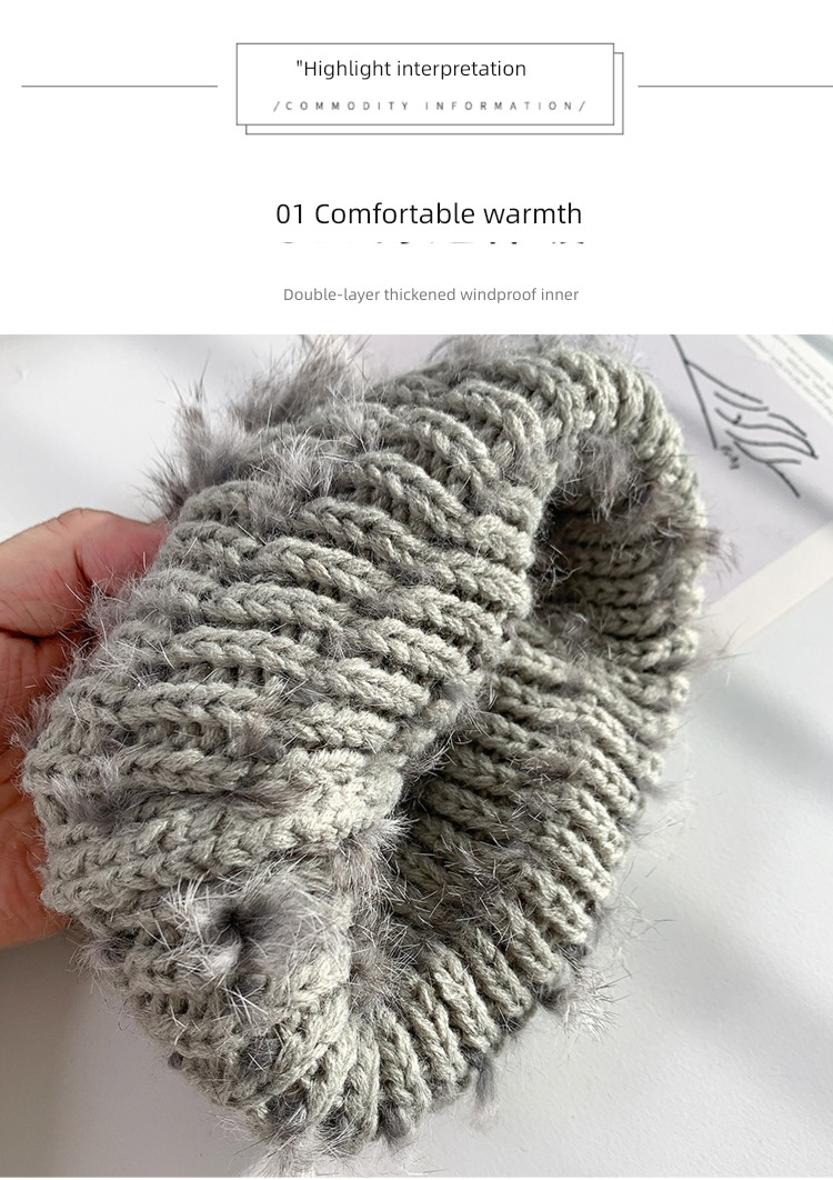 female Autumn and winter thickening Cold proof Baotou cap Real rabbit hair