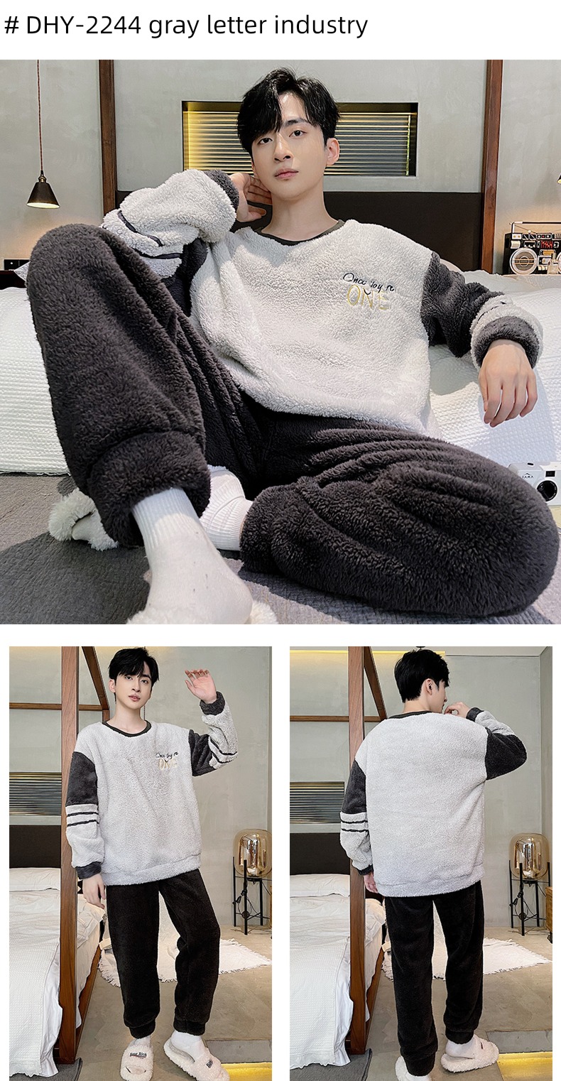 male thickening keep warm Flannel Condom Autumn and winter pajamas
