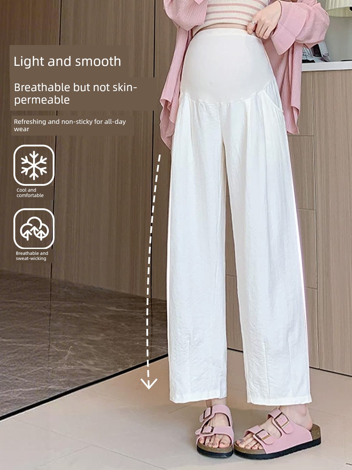 Jq Jingqi Maternity Pants Spring/Summer 2026 New Thin Wide-Leg Pants with Belly Support Long Pants in Cream White Maternity Wear — 3