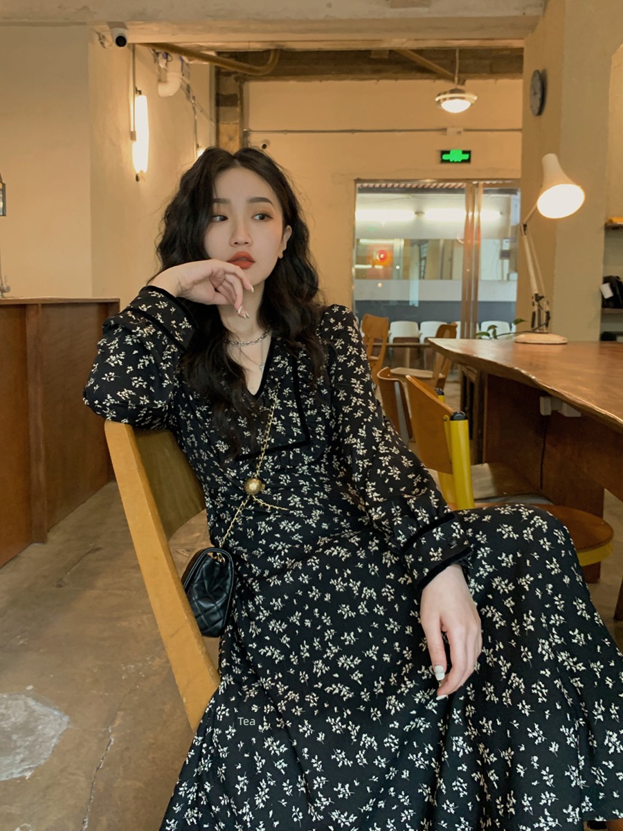 unique Hepburn Fengzi female Show thin Broken flower Dress