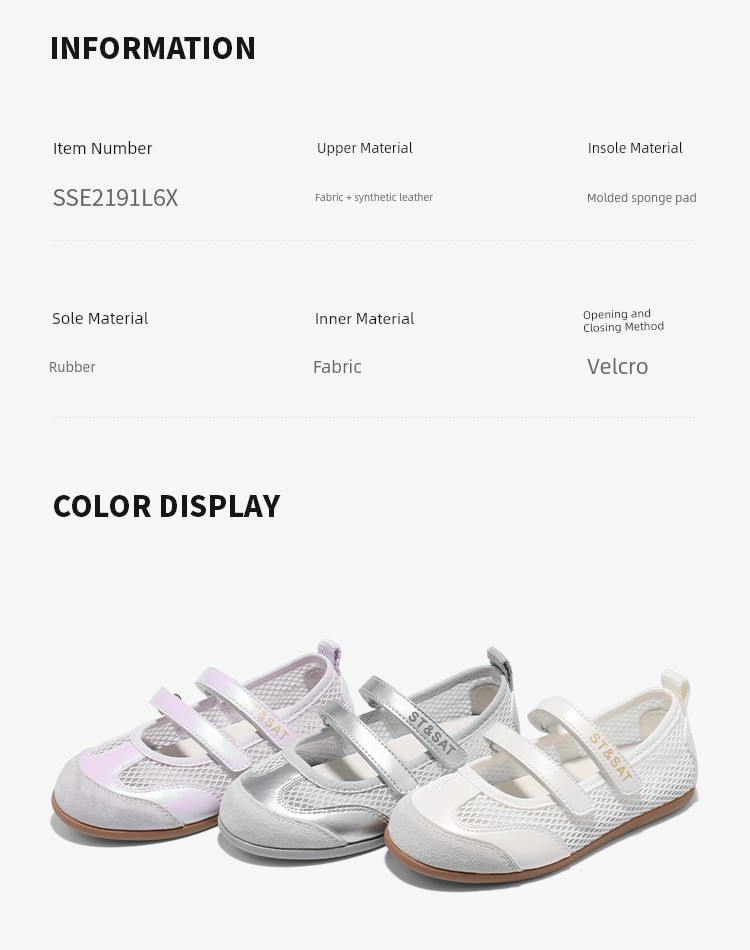 Saturday Kids' Shoes Children's Mary Jane Girls' Breathable Mesh Sandals Summer Velcro Ballet Style Casual Shoes — 3