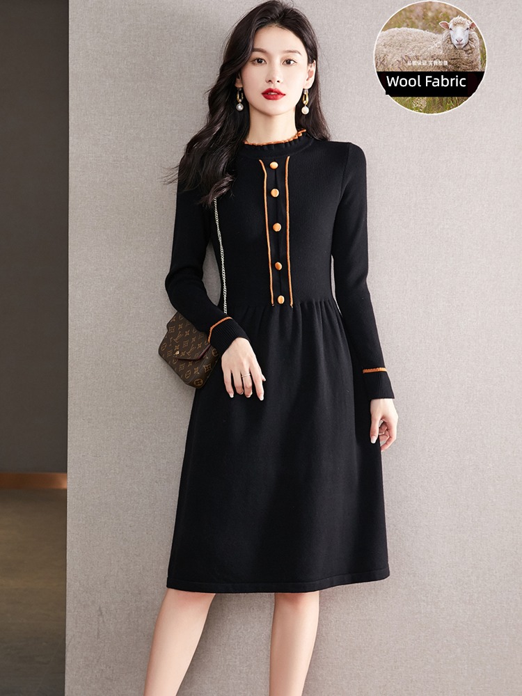 Autumn and winter Half high collar Show thin Lay a foundation wool Dress