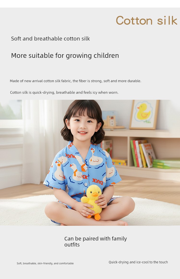 Summer Kids Short Sleeve Shorts Pajamas Boys' Cotton Silk Girl Baby Girl Air Conditioning Clothes Home Wear Cotton Thin — 12