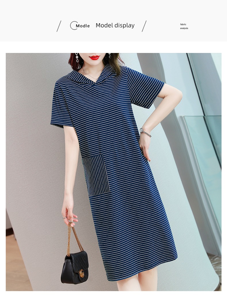pure cotton stripe Dress middle age mom Cap T-shirt