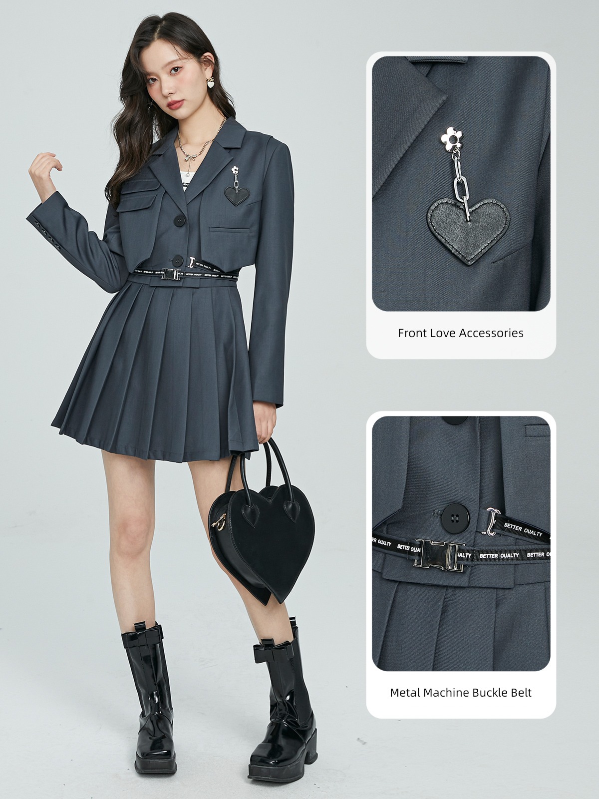Fan rabbit fashion love decorate Pleated skirt Fake two