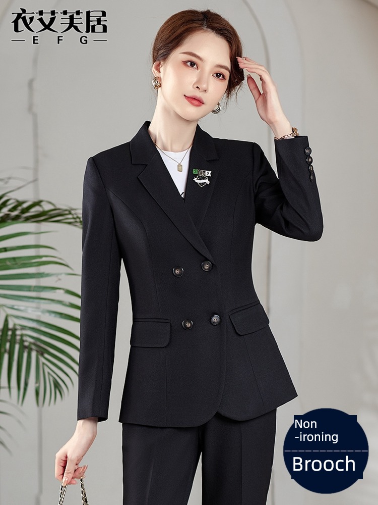 black suit loose coat ma'am Autumn and winter 2022 new pattern Advanced sense formal wear coverall OL temperament Occupation suit