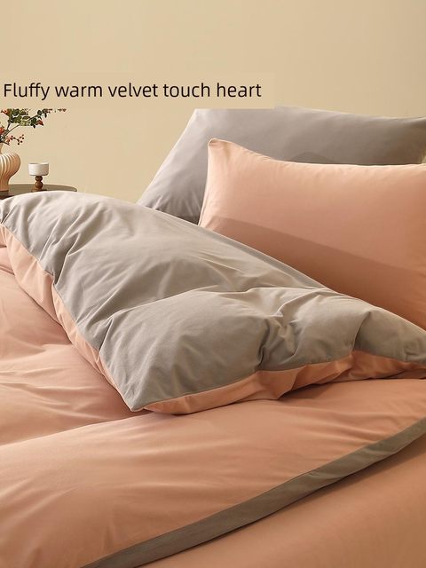 Mercury Home Textile Thickened Warm Fleece Four-Piece Set Antistatic Warm Fleece Set Autumn and Winter Warm Bedding Sheets and Quilt Cover Household Bedding Products