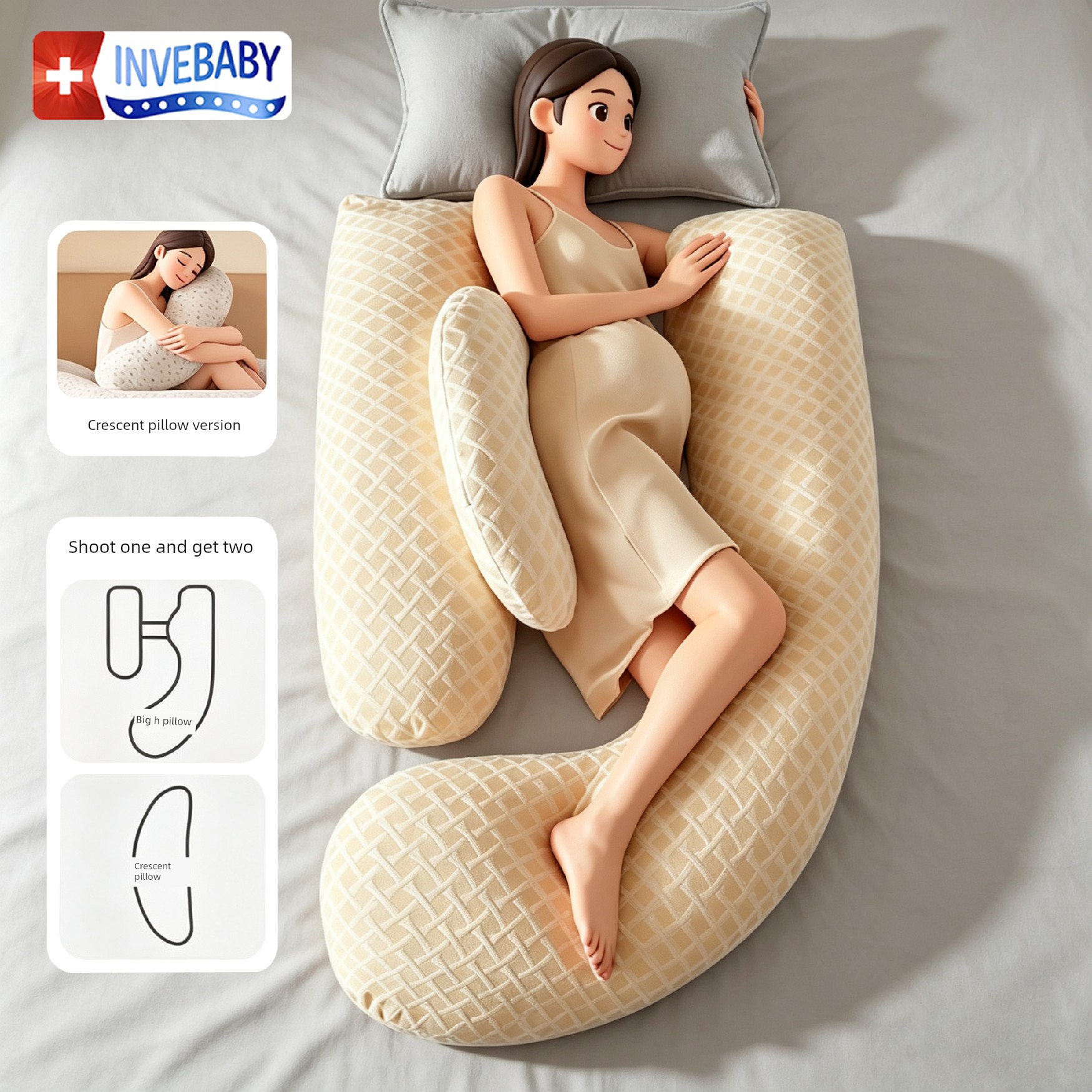 Invebaby Pregnancy Pillow for Waist Support, Side Sleeping, and Belly Support, Special Pillow for Sleeping during Pregnancy, Gift — 2