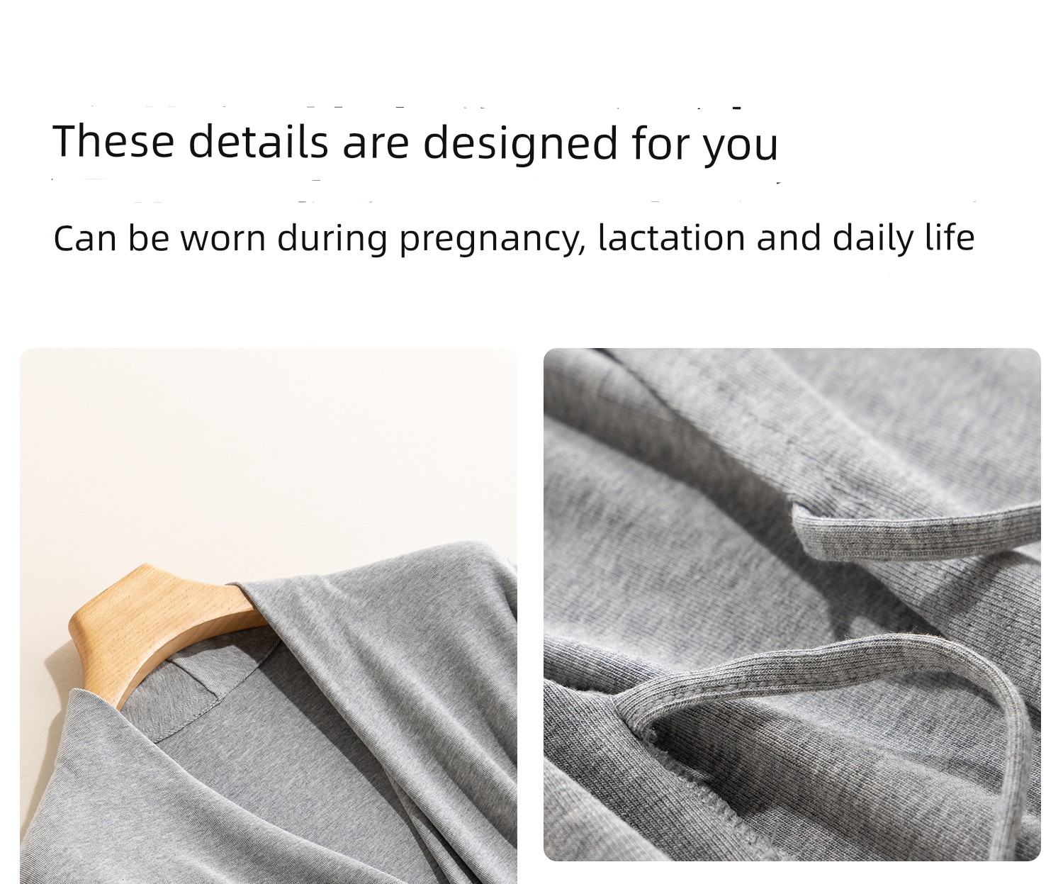 Maternity Pajamas with Breast Pads, Modal Nursing Sleepwear, Postpartum Breastfeeding Mother and Baby Loungewear Set — 42