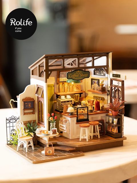 Ruojing Ruolai coffee shop DIY cottage handmade house wooden assembly model villa building block toy gift women