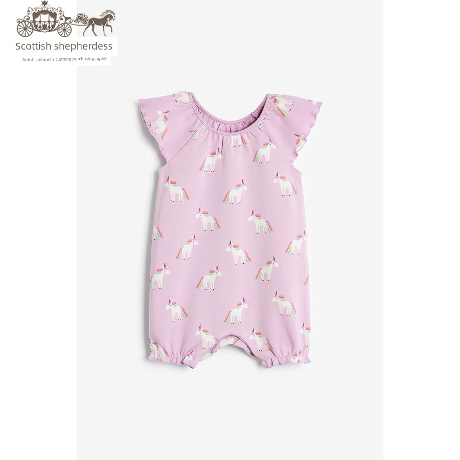 In-Stock Next Children's Clothing for Girls, Pink Floral Bird Print Sleeveless Short-Sleeve Romper Jumpsuit — 2
