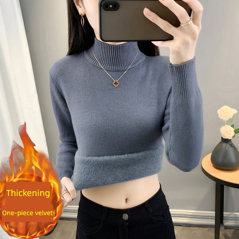 one Velvet Half high collar Autumn and winter Inner lap Self-cultivation sweater