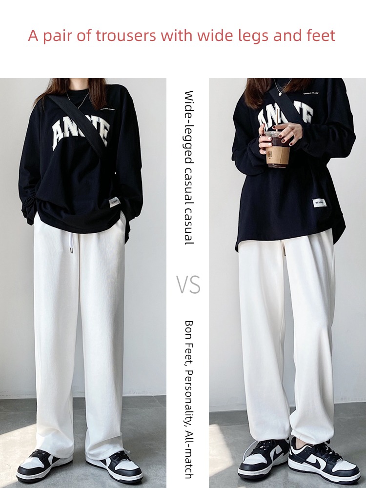 spring and autumn Straight cylinder easy Broad leg Drawstring ins Sports pants