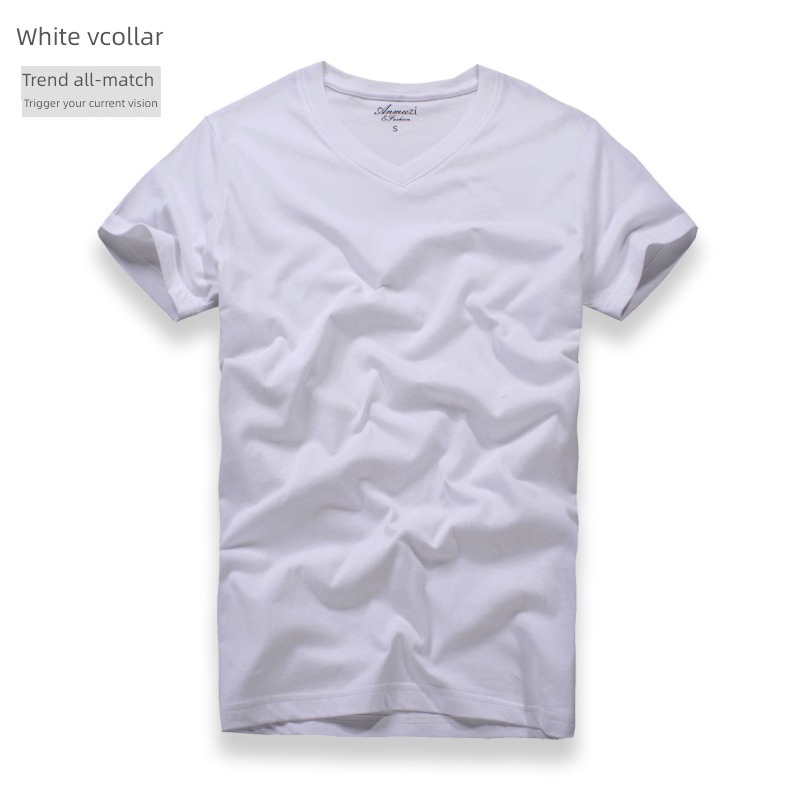 man V-neck summer wear youth Net color leisure time Short sleeve T-shirt