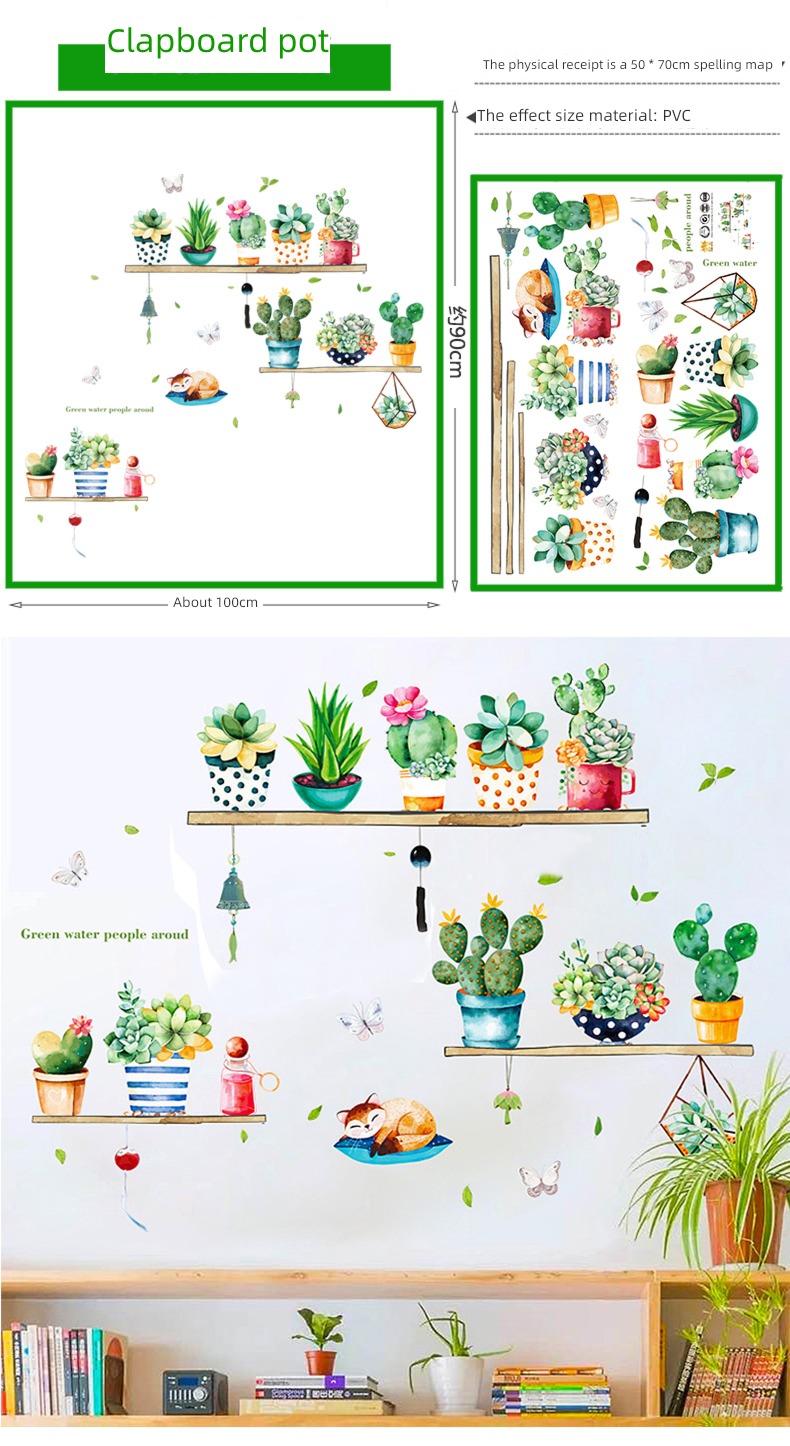 Northern Europe fresh Wall stickers movable Refrigerator paper hanging basket Potted plants