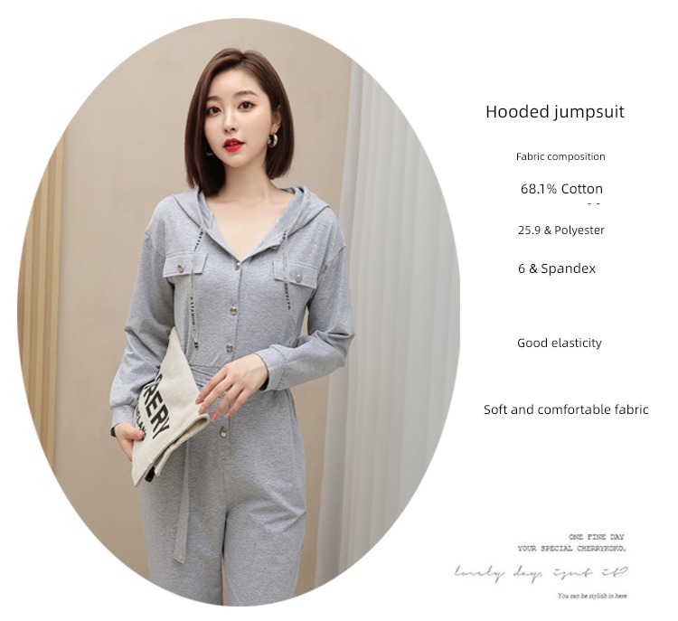 work clothes Leisure fashion Solid color spring and autumn zipper Jumpsuit