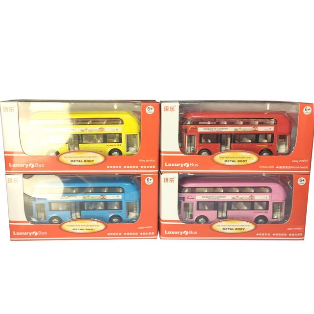 Broken color clearance double-decker luxury tourist bus sound and light return door opening alloy car model children's toy gift