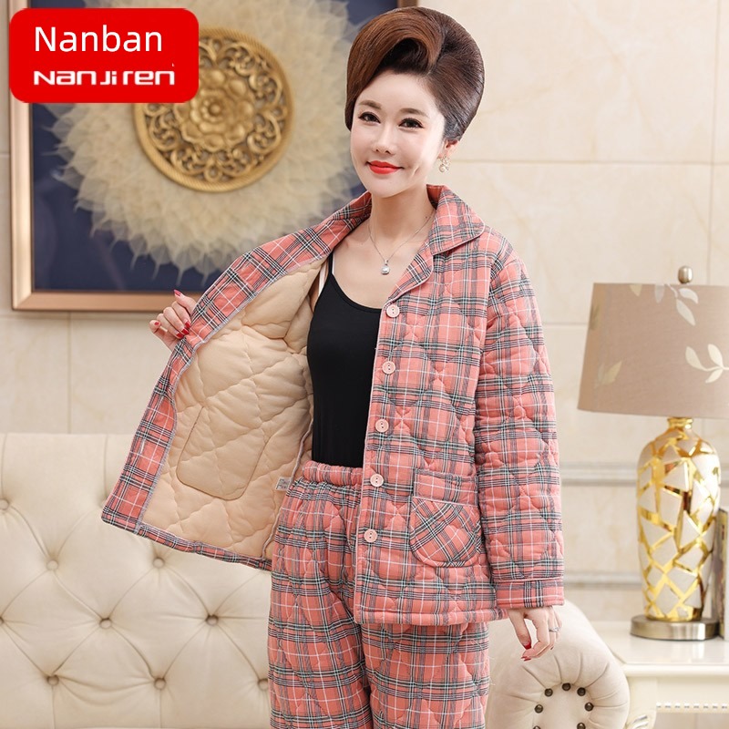 winter thickening Cotton clip mom Middle aged and elderly suit pajamas