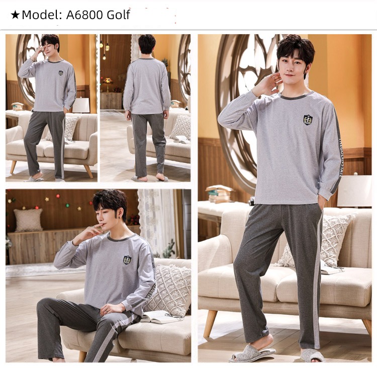 male Long sleeve Cotton Big size Autumn  summer suit pajamas