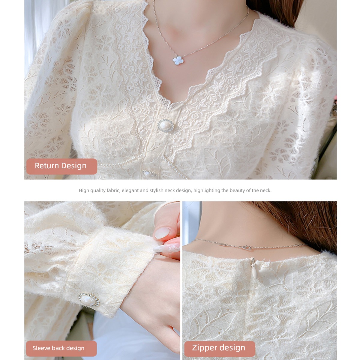 A lady of temperament V-collar Long sleeve Autumn clothes little chap Lace