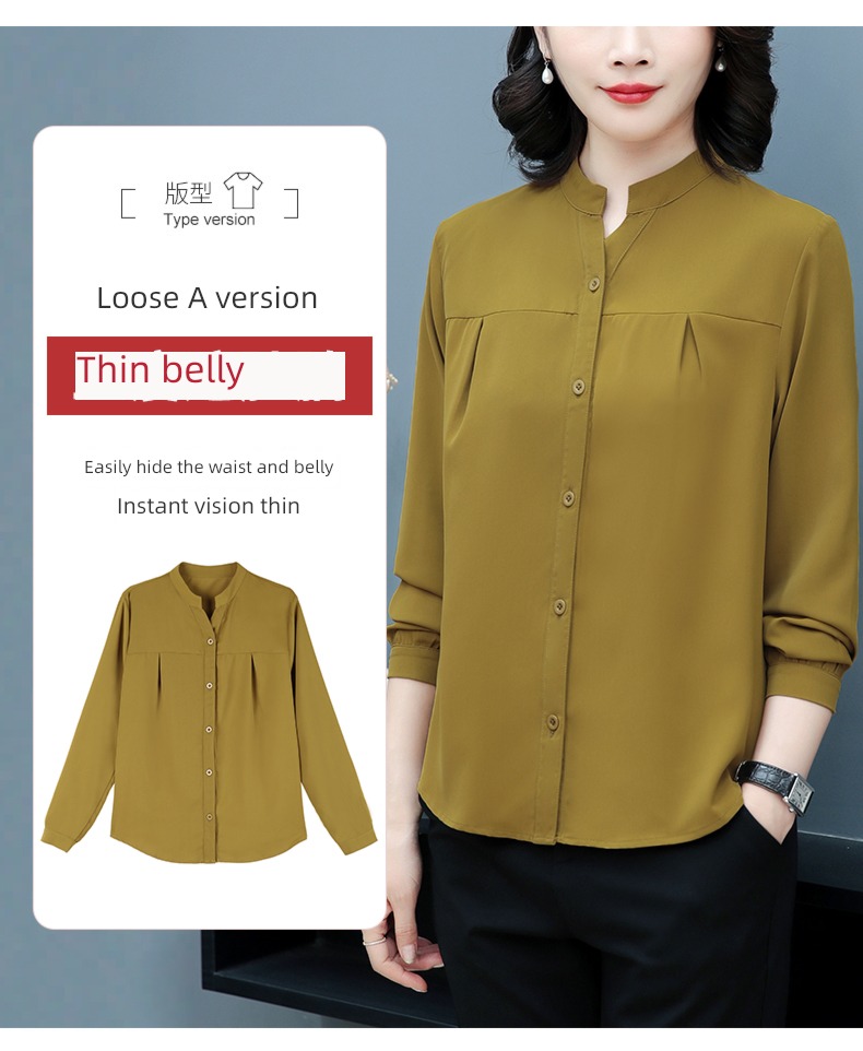 Early autumn easy Foreign style stand collar Chiffon Long sleeve shirt