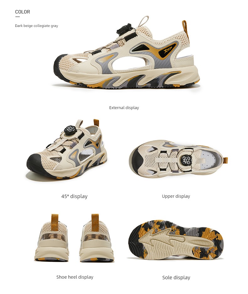 Xtep Children's Shoes, Boys' Sandals, Big Children's Shoes, New Summer Sandals, Rotating Buckle, Hollow Design, Non-Slip, Wear-Resistant Beach Shoes — 13