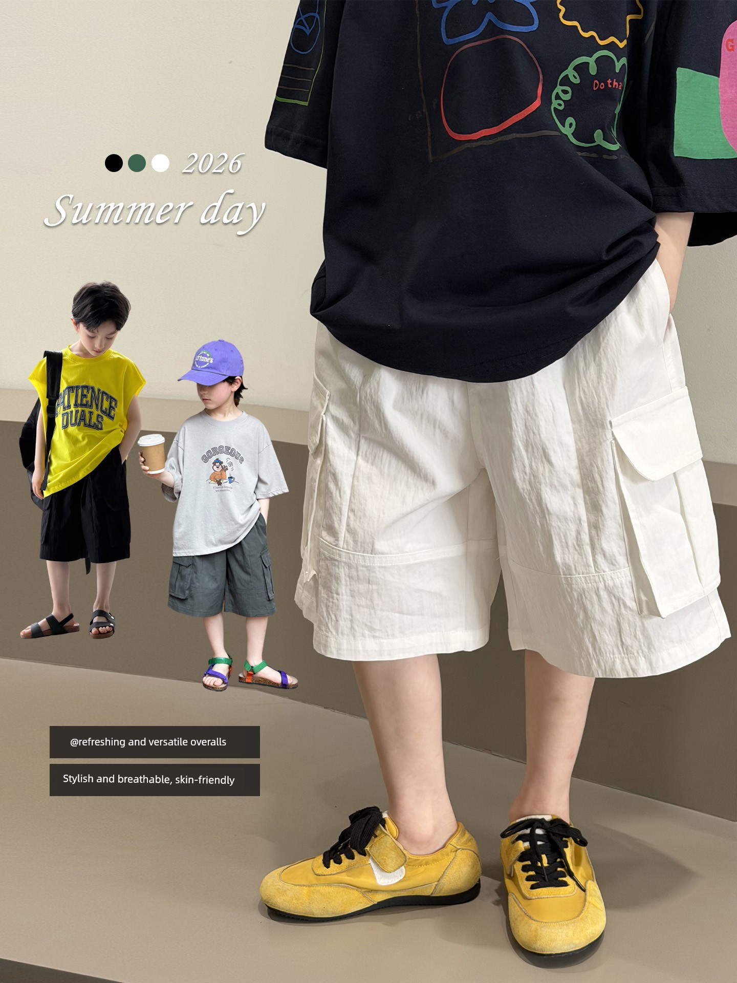 Children's Pants Boys' Cargo Shorts Summer 2026 New Style for Older Boys Casual Loose Thin Five-Point Pants
