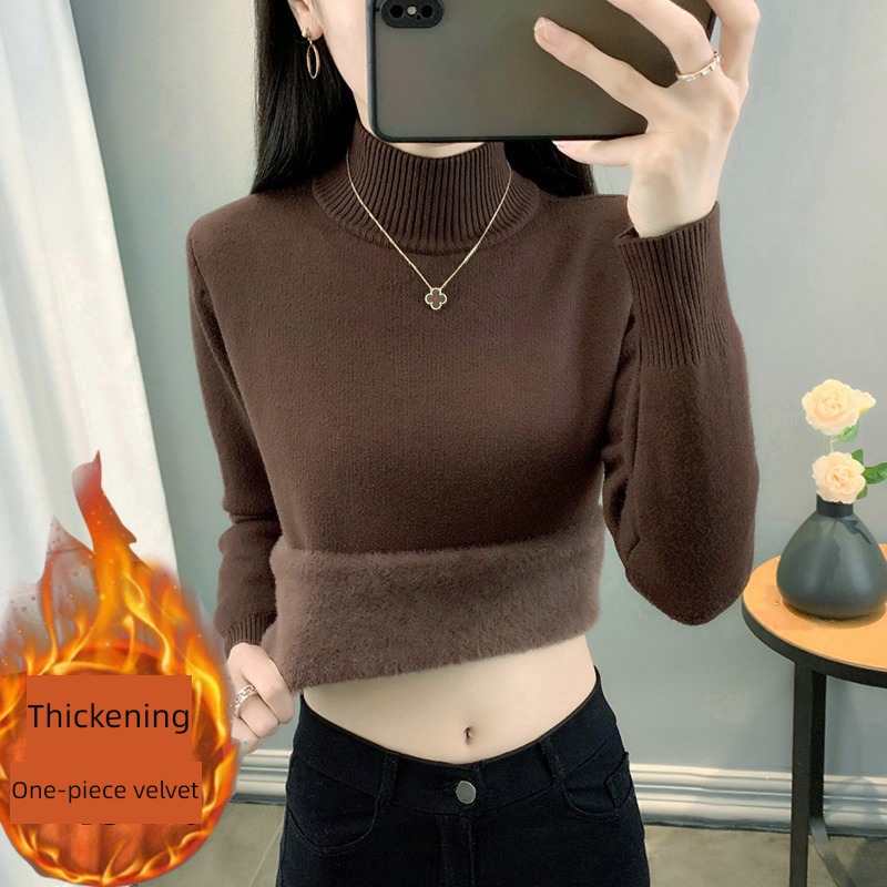 one Velvet Half high collar Autumn and winter Inner lap Self-cultivation sweater