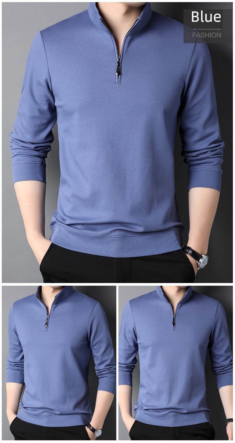 zipper Half height stand collar Autumn clothes man Long sleeve T-shirt