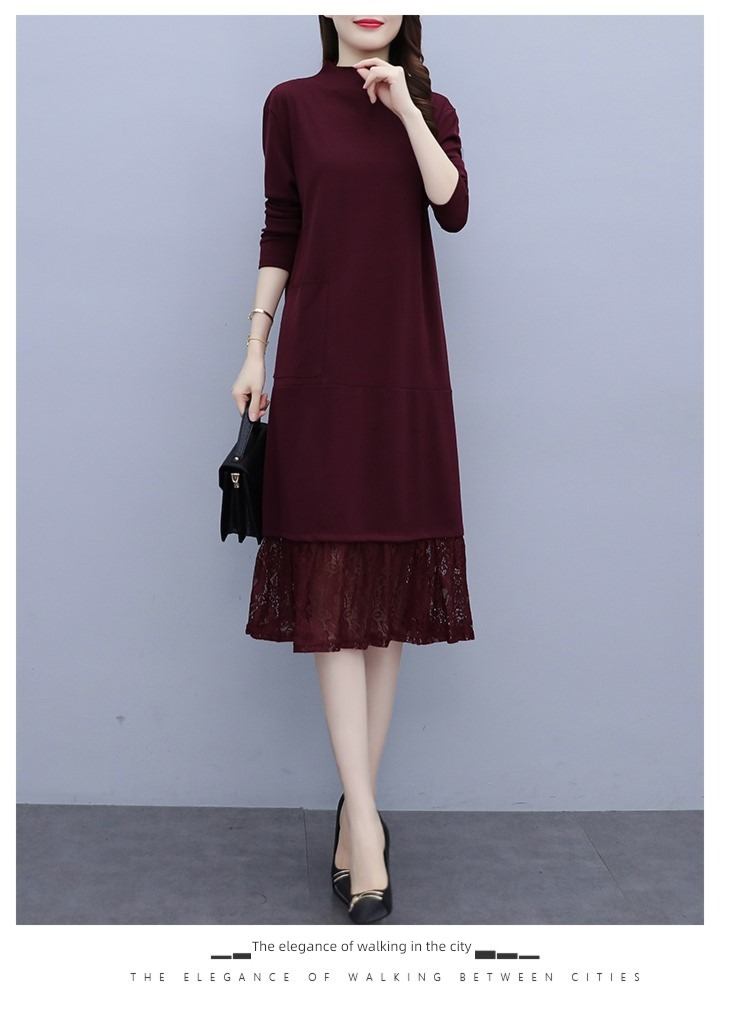 Medium length Half high collar fashion Inner lap knitting sweater