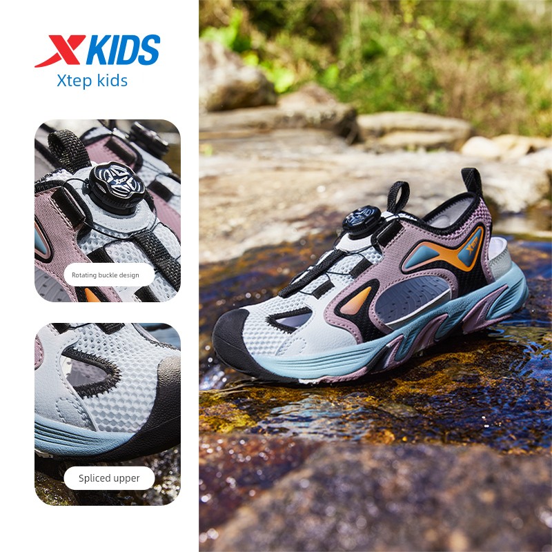 Xtep Children's Shoes, Boys' Sandals, Big Children's Shoes, New Summer Sandals, Rotating Buckle, Hollow Design, Non-Slip, Wear-Resistant Beach Shoes — 1