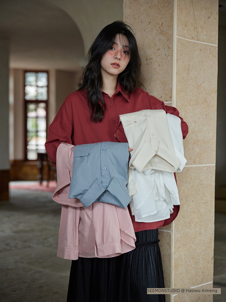 loose coat female Evening Meng Minority Versatile jacket Pink shirt