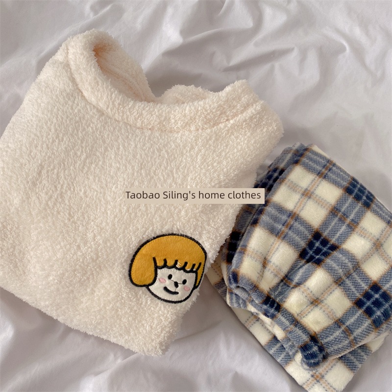cartoon man Flannel Autumn and winter lovers pajamas