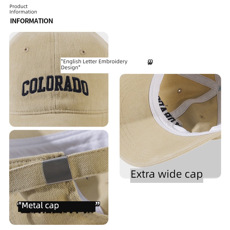 Coffee Deep roof Big head circumference Baseball cap female Autumn and winter Versatile Embroidery Show a small face wide Curved eaves Duck tongue Hat male New trend