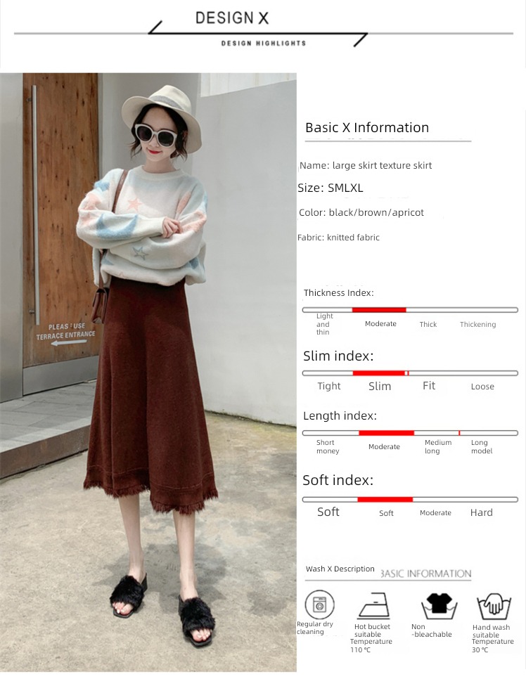 Medium and long term thickening easy Wool Pleat Knitted skirt