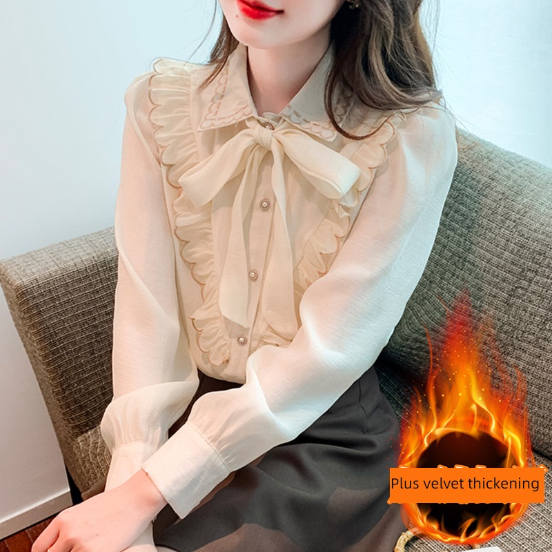 Gentle wind Chiffon shirt Long sleeve Put on your clothes bow
