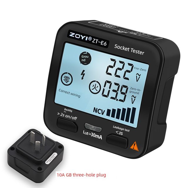 Zhongyi Digital Display Socket Tester Power Polarity Tester Leakage Switch Protection NCV Non-Contact Tester