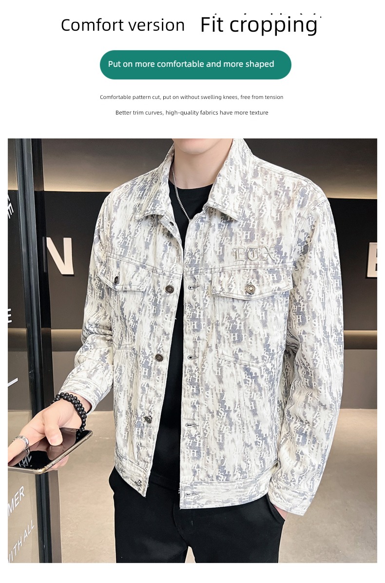 Spring and Autumn printing Embroidery handsome Versatile cowboy Jacket