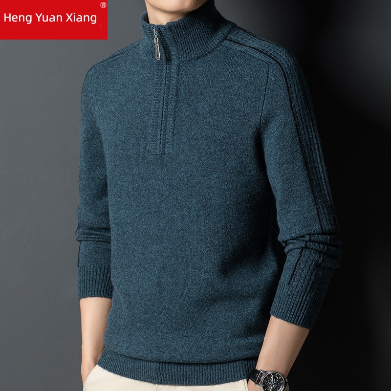 hyz  zipper Half high collar middle age dad cardigan