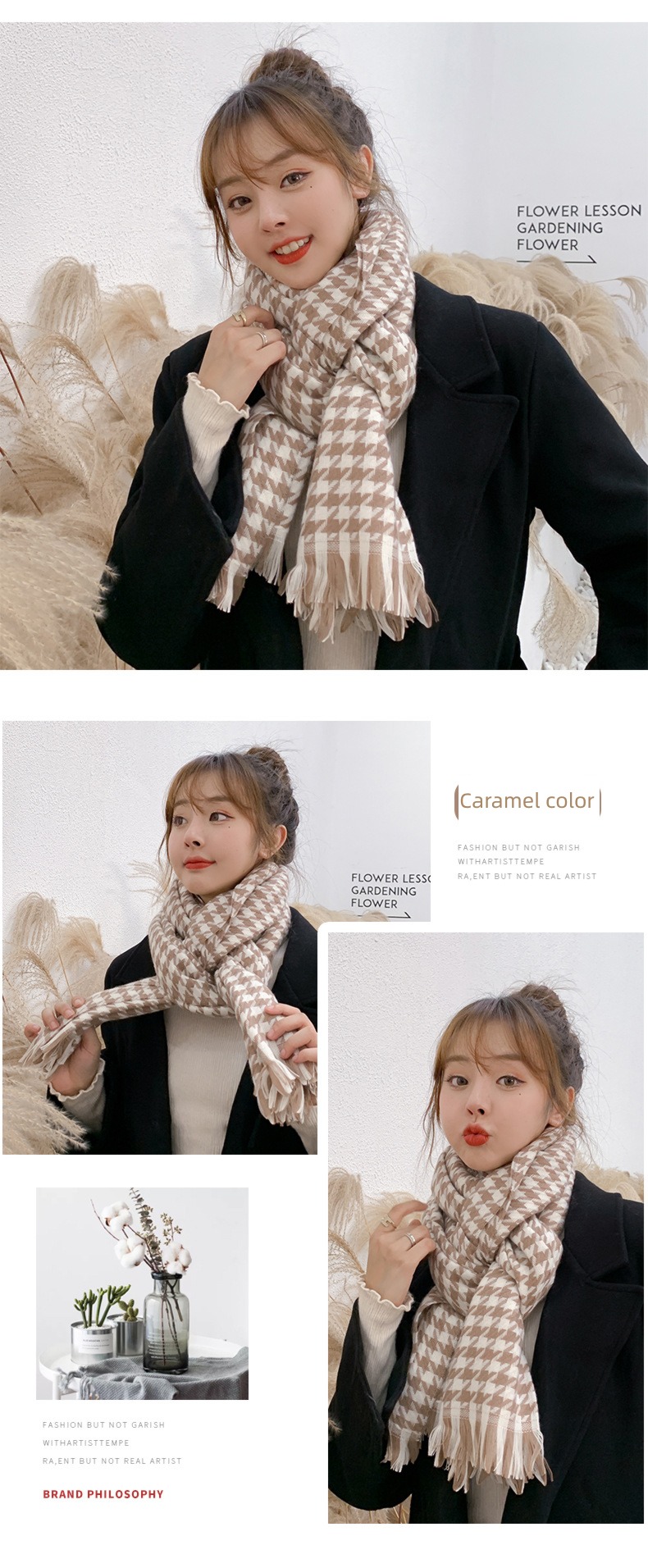 plover ins girl student Autumn and winter Korean version lattice scarf